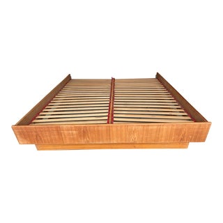 1980s Mid Century Modern Cal-King Bed Frame With Head Board For Sale
