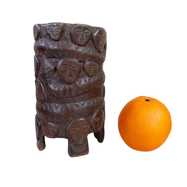 Vintage Circa 1960 Hand Carved Wood African Vase 6.5" H For Sale In New York - Image 6 of 9