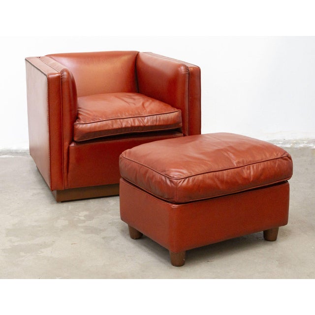 Set of Leather Armchair with Footstool For Sale - Image 17 of 17