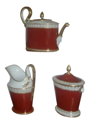 Early 19th Century French Empire Old Paris Porcelain Tea Set Pot, Sucrier and Cream Jug B. Klein - Set of 3