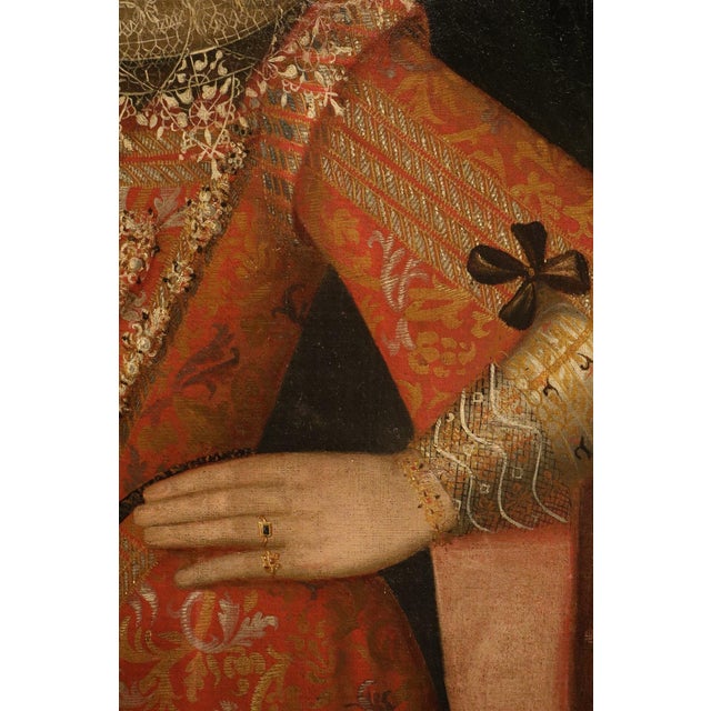Workshop of Alonso Sanchez Coello, Portrait of a Noblewoman, 17th Century, Oil Painting on Canvas For Sale - Image 11 of 16
