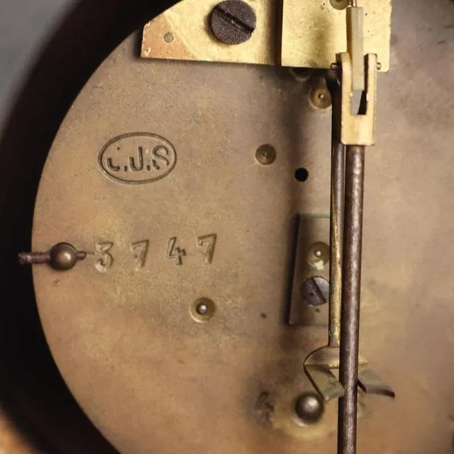 Antique Desk Clock in Black Marble, Metal and Glass, 19th Century For Sale - Image 9 of 11