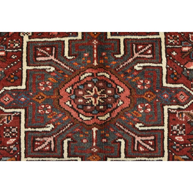 Vintage Karajeh Rug 4'10'' X 6'2'' Red Wool Tribal Hand-Knotted Oriental Carpet For Sale - Image 10 of 15