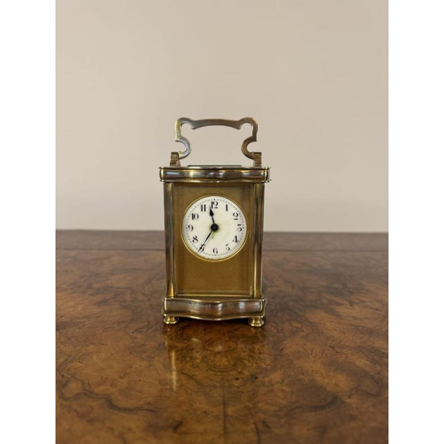 Stunning quality antique Victorian French brass carriage clock, having a quality antique French carriage clock with a...
