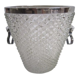 Mid Century Crystal Ice Bucket, Faceted Glass For Sale