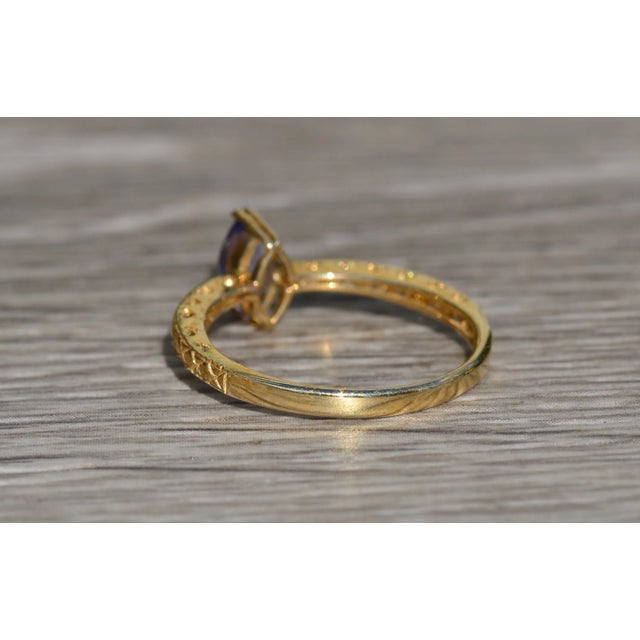Contemporary The Bluet: Ladies Engagement Style Ring in Yellow Gold set with Navette Shaped Tanzanite For Sale - Image 3 of 9