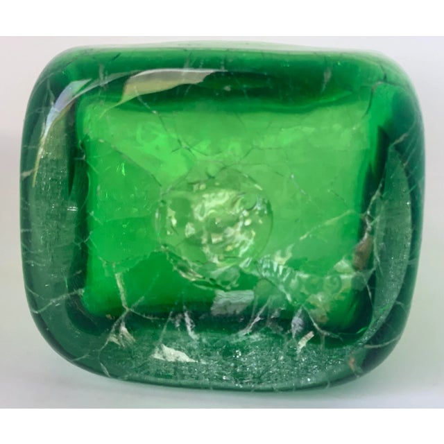 Early 21st Century 2009 Blenko Antique Green Paper Bag Blown Art Crackle Glass Vase Mid-Century Modern Style For Sale - Image 5 of 12