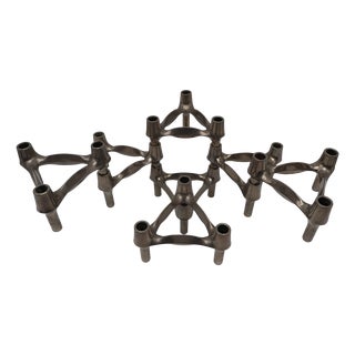 Mid-Century Modular Candleholder in Chrome by Stoffi & Nagel for BMF, West Germany, 1970s, Set of 7 For Sale