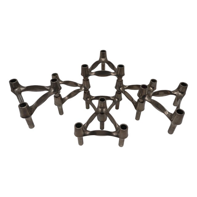Mid-Century Modular Candleholder in Chrome by Stoffi & Nagel for BMF, West Germany, 1970s, Set of 7 For Sale