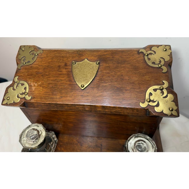 English Antique 19th Century English Wood Oak Bronze Inkwell Desk Letter Writing Stand For Sale - Image 3 of 15