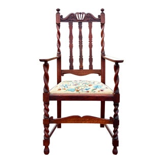 Vintage 1920’s Jacobean Style Bannister Back Armchair For Sale