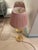 Pair of Visual Comfort Aerin Riga Buffet Lamps with Fermoie Pink Figured Lampshades