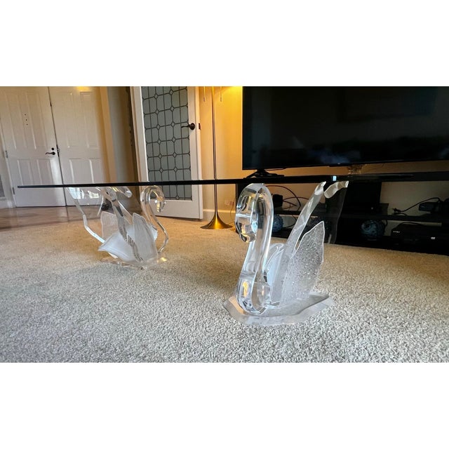 Transparent Vintage Acrylic & Glass Swan Coffee Table For Sale - Image 8 of 10