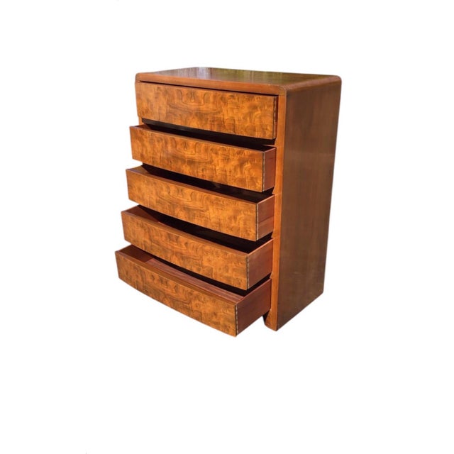 Art Deco Style Waterfall Chest of Drawers in Figured Walnut A striking Art Deco style chest of drawers, defined by its...