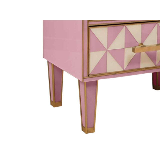 Italian Nightstands in Pink and White Murano Glass with Brass from Justfurnituress SRL, Set of 2 For Sale - Image 6 of 6