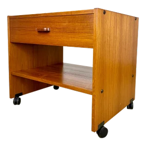 Mid Century Danish Modern Teak Rolling Media Cabinet Table Cart