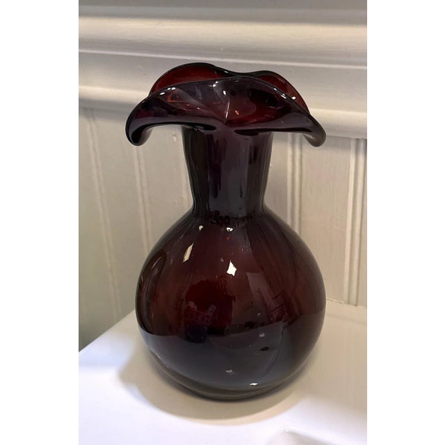 Hand‑Blown Amethyst Art Glass Vase With Ruffled Rim For Sale In New York - Image 6 of 8