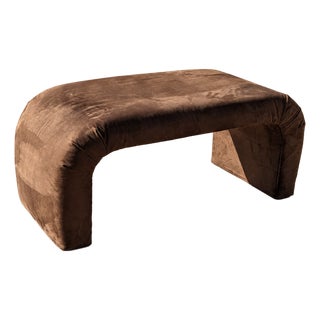 1980s Postmodern Brown Faux-Suede Waterfall Bench For Sale