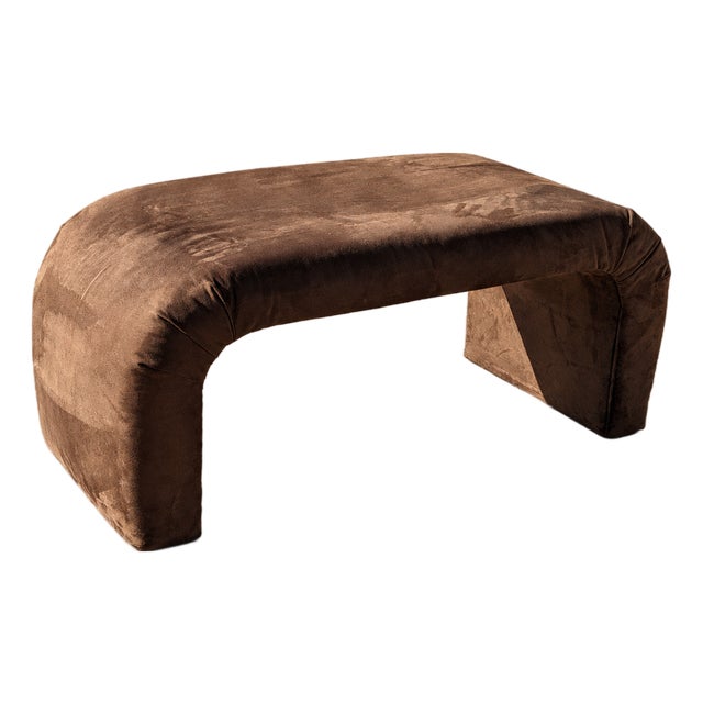 1980s Postmodern Brown Faux-Suede Waterfall Bench For Sale
