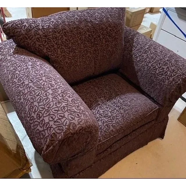 Contemporary Elegant Purple Chenille Armchair With Leaf Pattern For Sale - Image 3 of 8