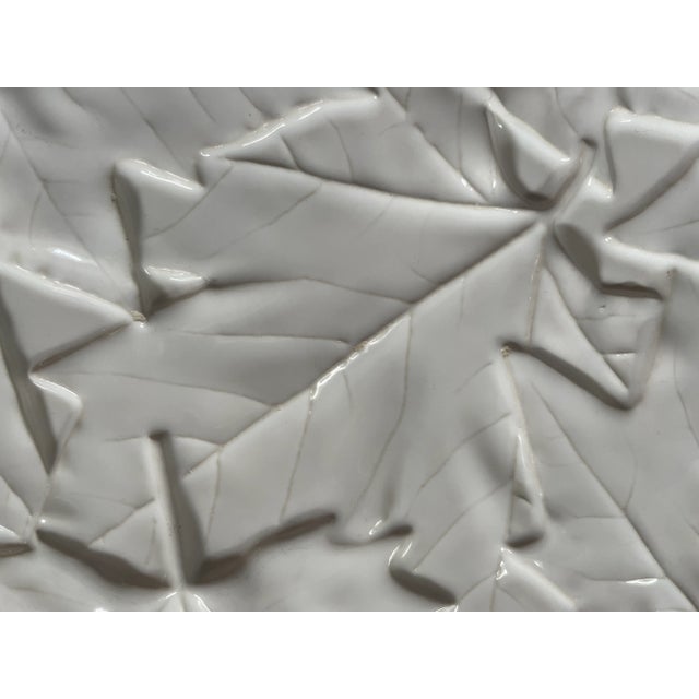 Ceramic Bordallo Pinheiro Majolica White Embossed Maple Leaf Serving Plate Autumn Harvest Table Decor For Sale - Image 7 of 9
