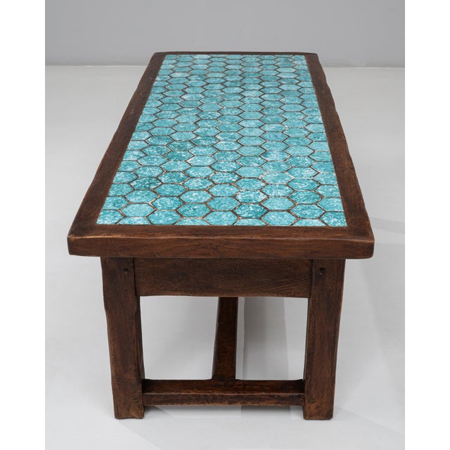 1970s French Wooden Coffee Table With Turquoise Tiled Top For Sale - Image 14 of 18