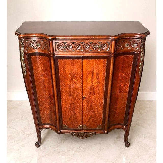 Elegant vintage French Regency / Louis XV style serpentine-front (set of 3) cabinets and side table/stand. Utilized as a...