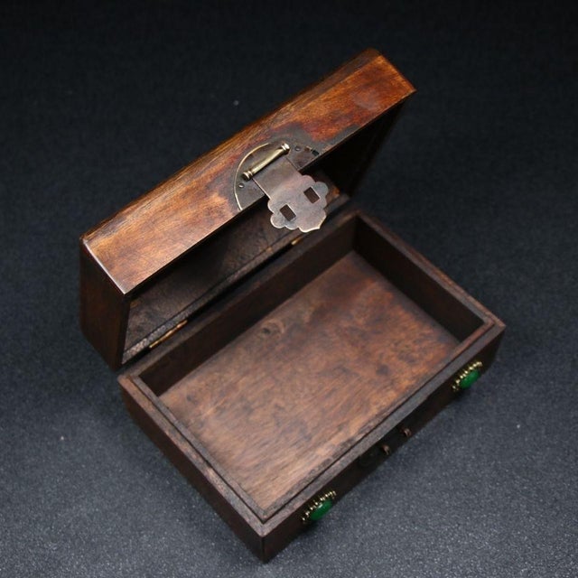 Chinese Huali Wood Mother-of-Pearl Inlaid Jewelry Box, Mandarin Duck Motif With Gemstone Accents For Sale - Image 4 of 7