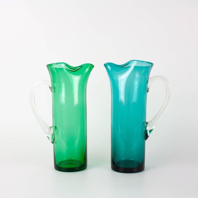 Portuguese Turquoise Glass Jug, 1960s For Sale - Image 17 of 18