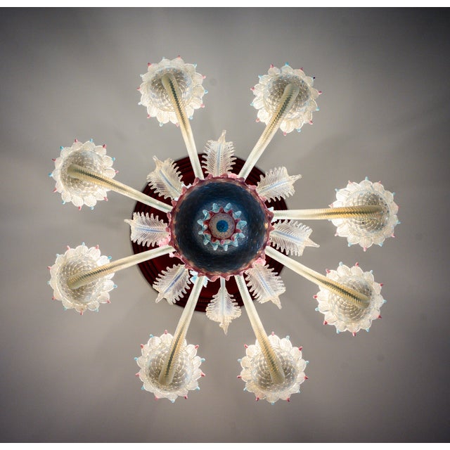 1977 Vetreria Artistica Stefano Murano 36” Pastel Opalescent Floral Chandelier For Sale - Image 11 of 17