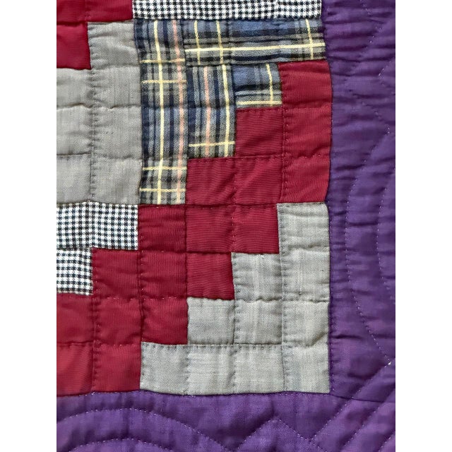 Antique American Lancester County Log Cabin Barn Raising Quilt with Boro Backing For Sale - Image 9 of 17