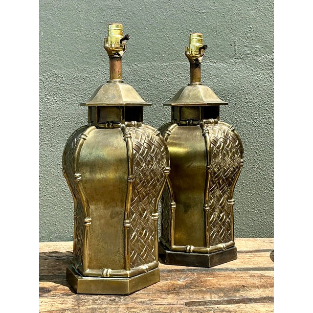 Gold Vintage Bamboo Motif Lamps - A Pair For Sale - Image 8 of 12