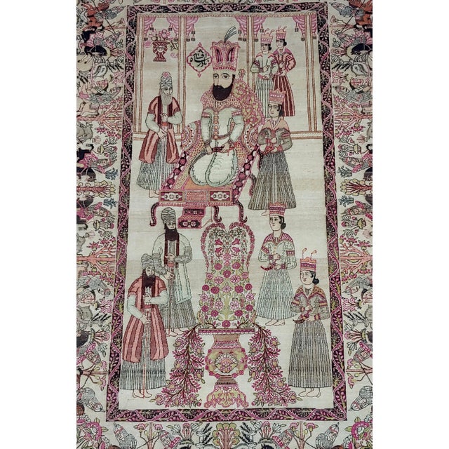 Persian 19th Century Exquisite Persian Silk Kerman "Nader Shah" Pictorial Rug For Sale - Image 3 of 11