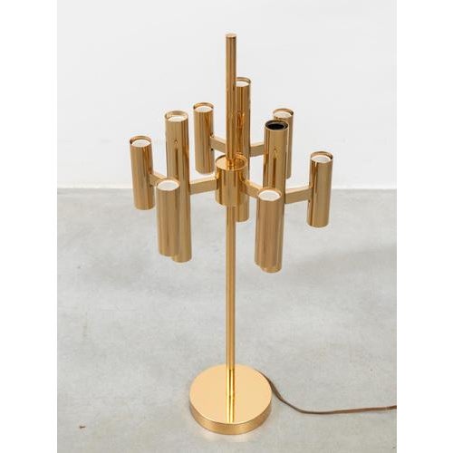 Brass Gold 18 Lights Table Lamp attributed to Gaetano Sciolari for Boulanger, 1970s For Sale - Image 11 of 18