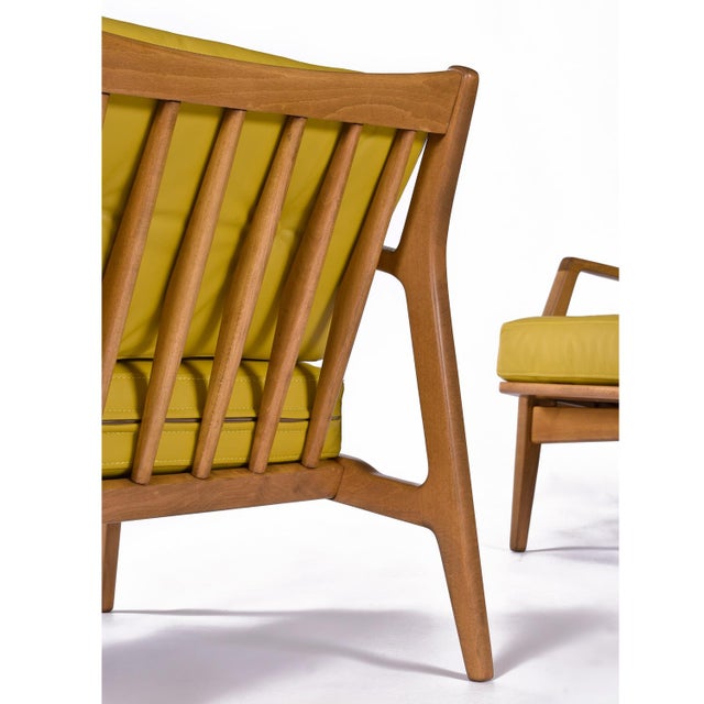 Yellow Leather Lawrence Peabody for Selig Danish Modern Danish Lounge Chairs For Sale - Image 12 of 17
