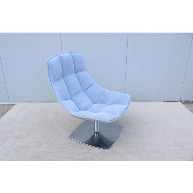 Knoll Modern Contemporary Knoll Jehs+Laub Swivel Lounge Chair in Blue and White Fabric For Sale - Image 4 of 18