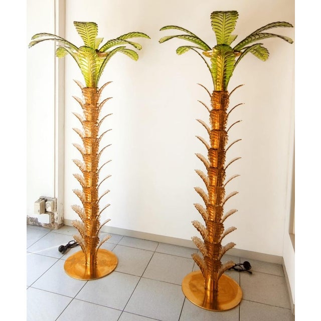 Palm Tree Floor Lamps in Brass & Murano Glass, Set of 2 For Sale - Image 16 of 17