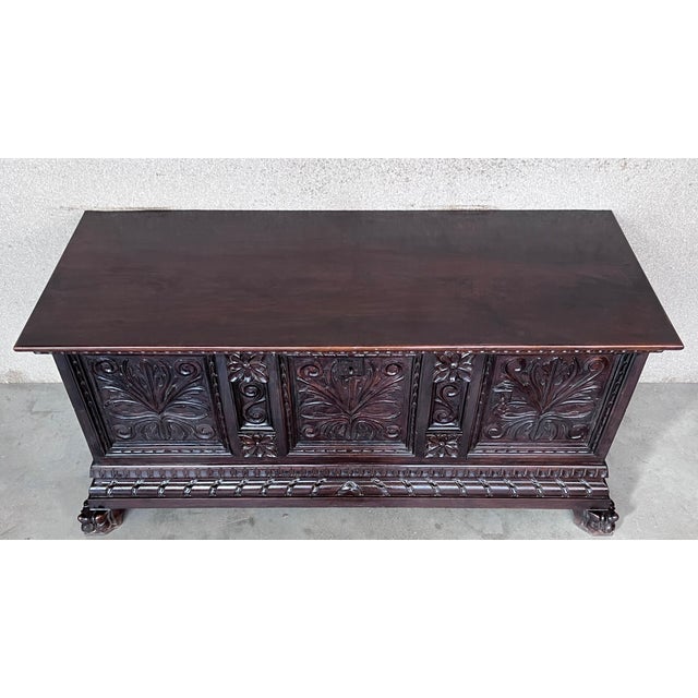 Place this elegant antique coffer at the foot of a king size bed. Crafted in Italy, circa 1880, the rectangular trunk...