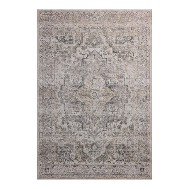 Amber Lewis x Loloi Josie Silver / Natural 6'-0" x 6'-0" Round Machine Washable Area Rug For Sale