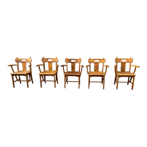 Mid 20th Century Set of Five Vintage Rustic Style Rustic Solid Oak Dining Armchairs