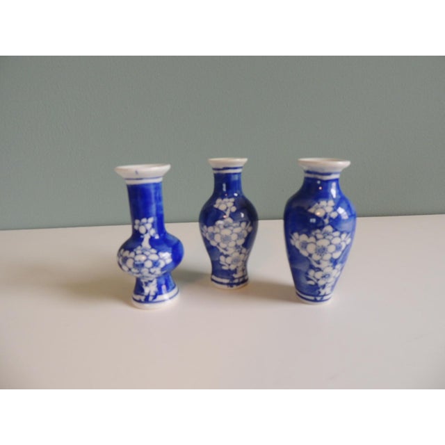Blue & White Miniature Ceramic Asian Vases - Set of 3 For Sale - Image 4 of 5