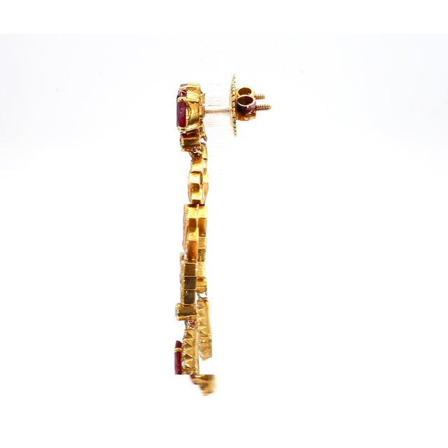 Art Deco 1980s 4 Carat Ruby and 3 Carat Diamond Art Deco Style 14k Earrings - 2 Pieces For Sale - Image 3 of 9