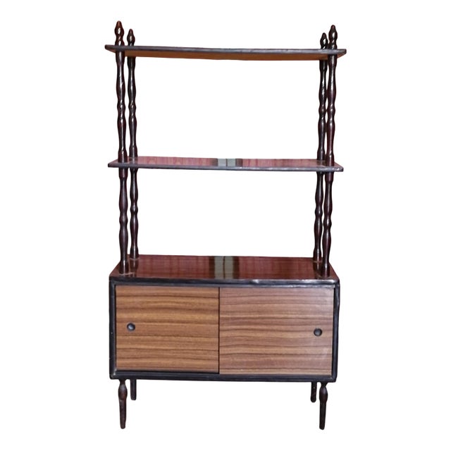 Mid-Century Modern Shelf Bookcase with Sliding Doors For Sale