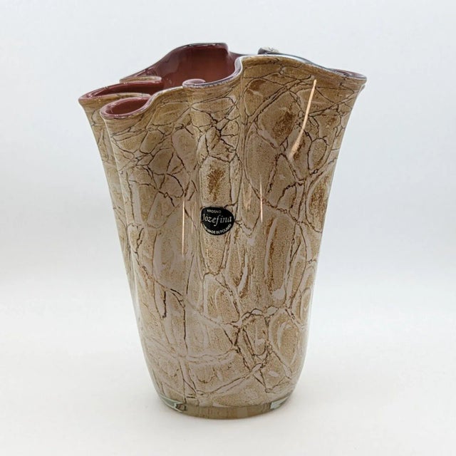 Contemporary Jozefina Krosno Brown Handkerchief Art Glass Vase Marbled With Maroon Polish For Sale - Image 10 of 12