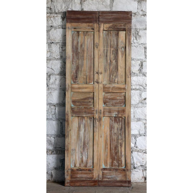Mid-Century Modern Antique Floral Carved Wood Double Doors | Rustic Natural Architectural Door Panels, 80x30 For Sale - Image 3 of 4