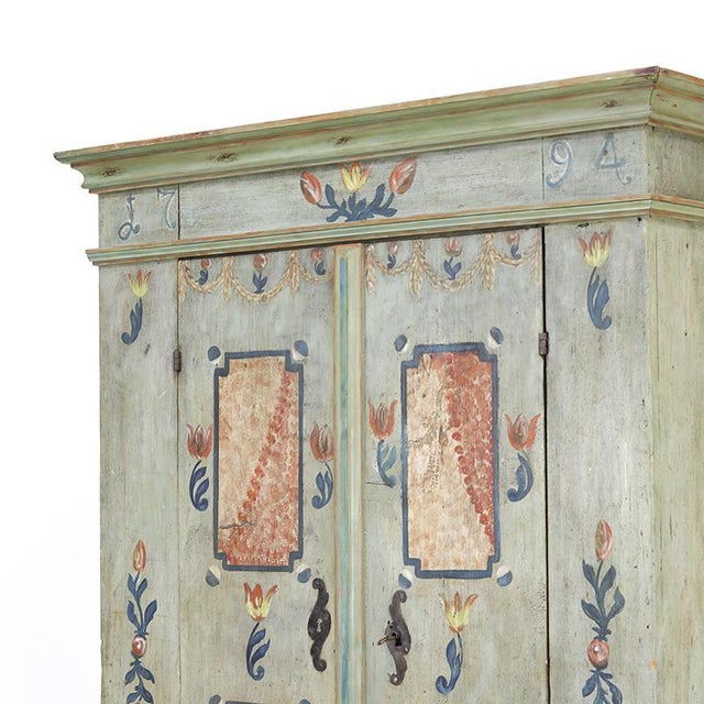 Folk Art Rustic Farmhouse Painted Bridal Cabinet, 1794 For Sale - Image 6 of 14