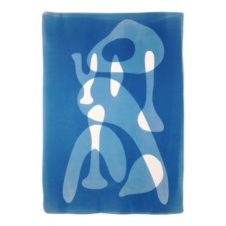 2026, Minimalist Style, Handmade Monotype Cyanotype in Blue and White, Balance Seat, Watercolor Paper For Sale
