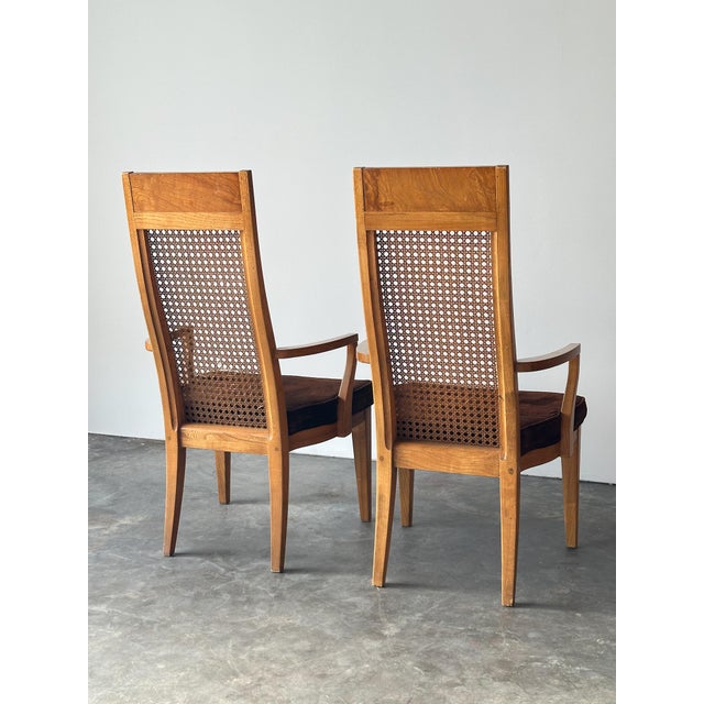 Set of 6 Milo Baughman Style Cane Back Burl Dining Chairs by Lane, 1970s For Sale - Image 12 of 18