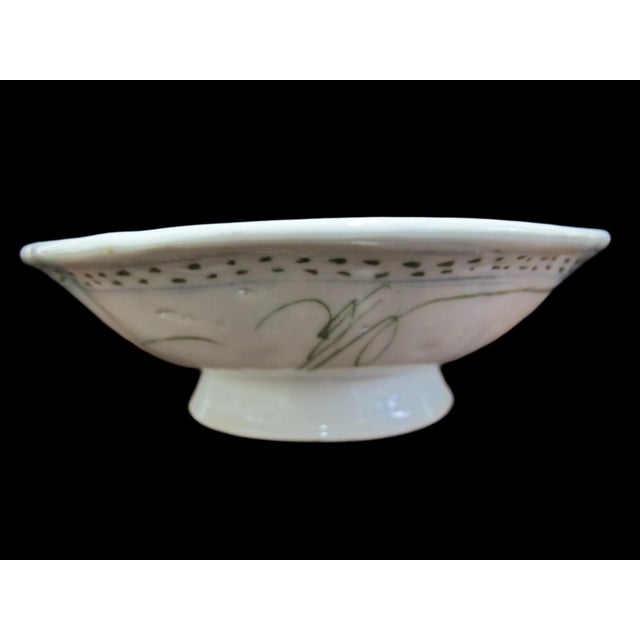 Early 20th Century Chinese Folk Art Pink Flower Porcelain Footed Shallow Bowl or Candle Holder Pair For Sale - Image 5 of 9