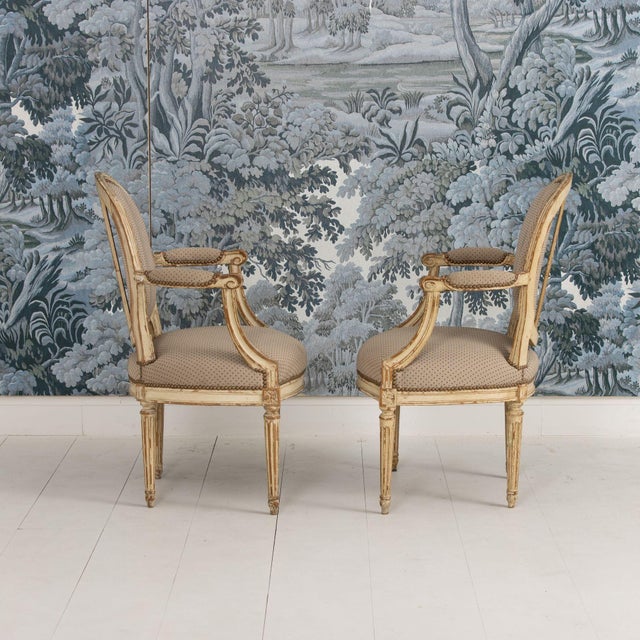 Pair of 18th C. French Louis XVI Fauteuils in Original Paint, Signed For Sale - Image 9 of 16
